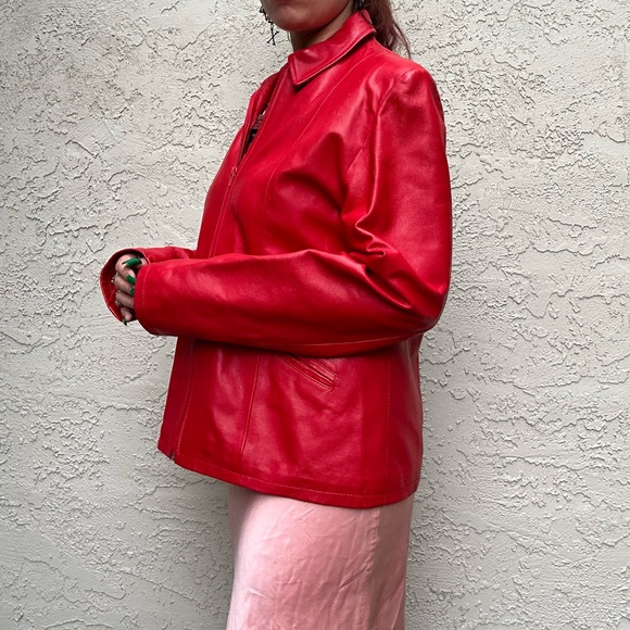 Vintage Red Leather Moto Jacket, Made in Italy - Picture 9 of 10